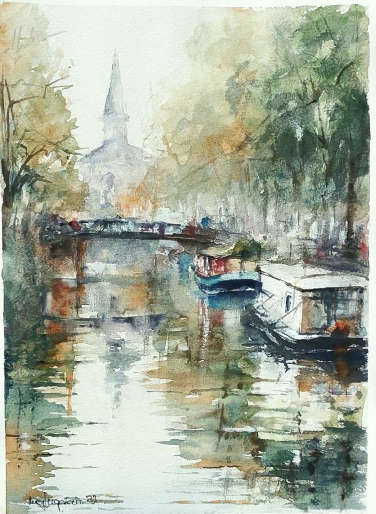 CANAL DE AMSTERDAM- Acuarela 38 x 28 cm.
